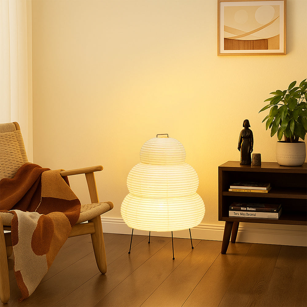 Lampadaire en papier de riz Ø40 cm, forme nuage, blanc chaud 3000K, design scandinave, éclairage d’ambiance intérieur | Sansoti