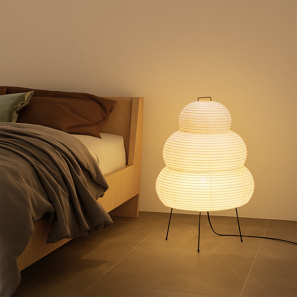 Lampadaire en papier de riz Ø40 cm, forme nuage, blanc chaud 3000K, design scandinave, éclairage d’ambiance intérieur | Sansoti