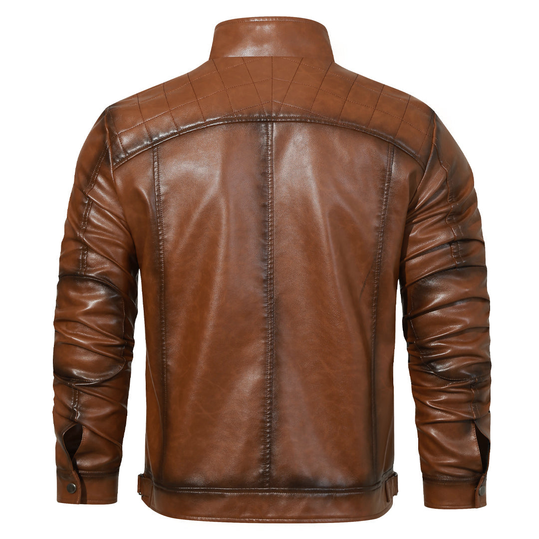 Blouson en cuir avec détail brodé à la main et poches zippées, style motard, pour homme et femme, mode urbaine décontractée d’hiver, activités en plein air | Sansoti