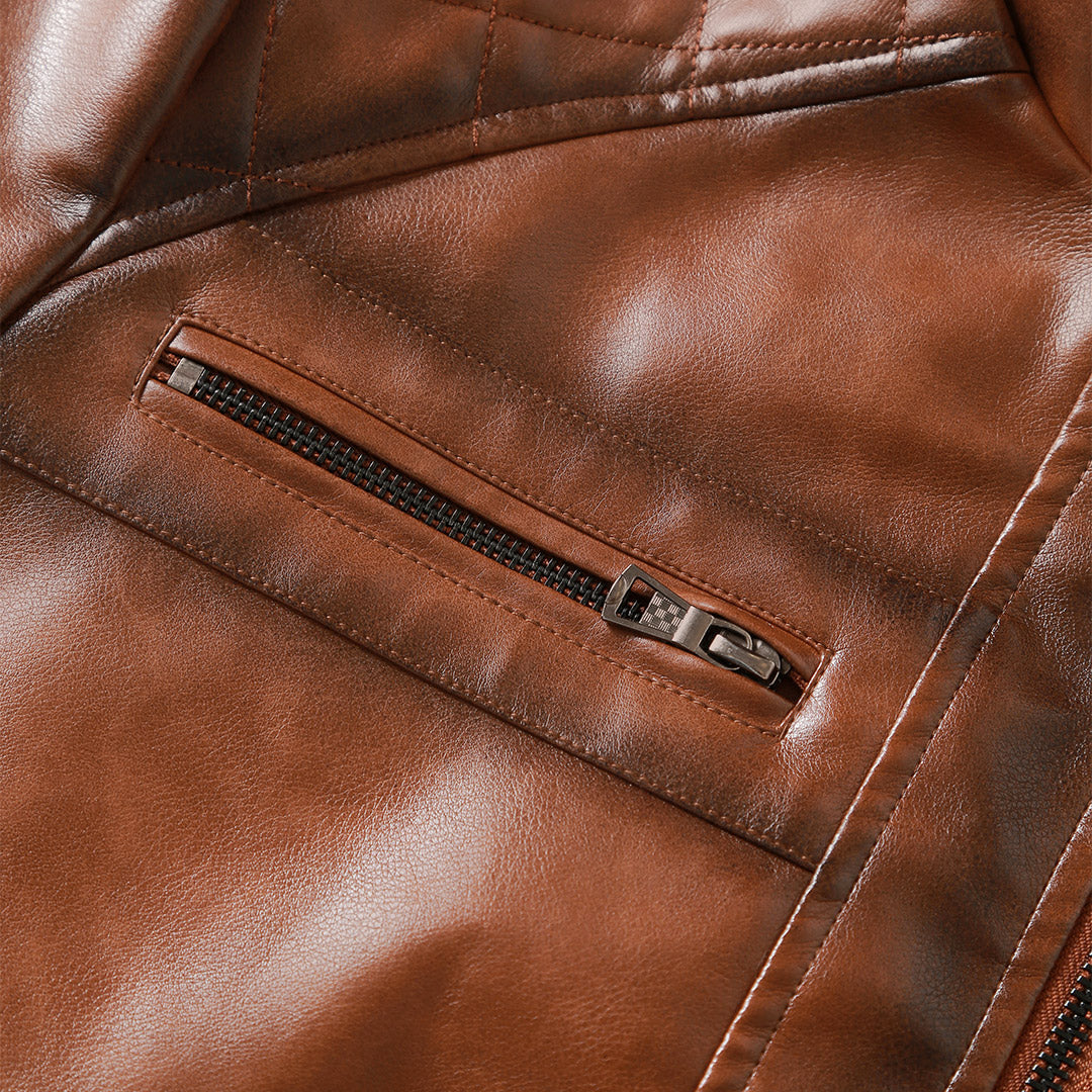 Blouson en cuir avec détail brodé à la main et poches zippées, style motard, pour homme et femme, mode urbaine décontractée d’hiver, activités en plein air | Sansoti