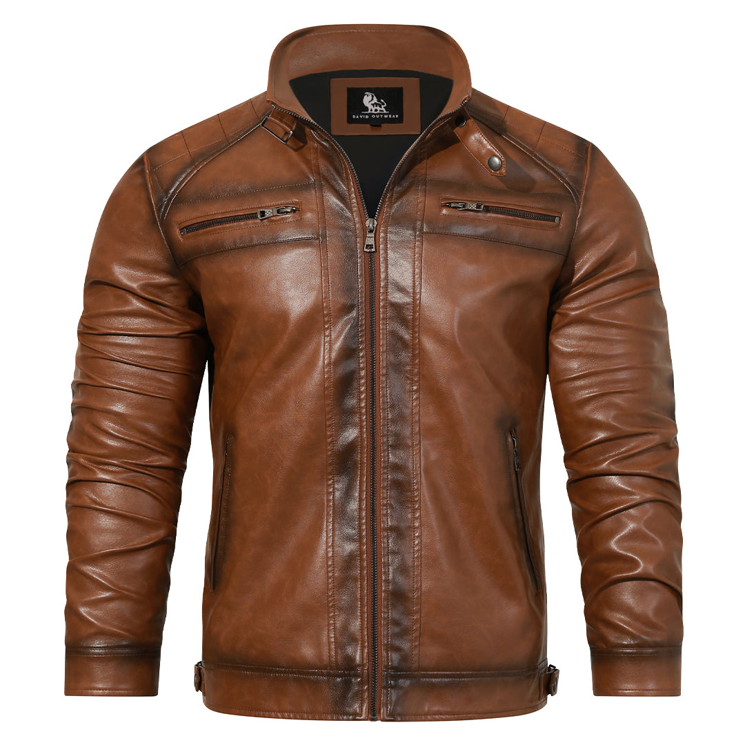 Blouson en cuir avec détail brodé à la main et poches zippées, style motard, pour homme et femme, mode urbaine décontractée d’hiver, activités en plein air | Sansoti