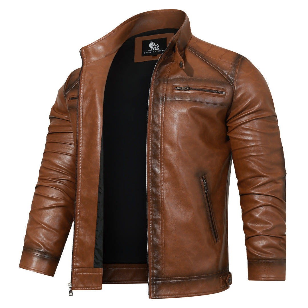 Blouson en cuir avec détail brodé à la main et poches zippées, style motard, pour homme et femme, mode urbaine décontractée d’hiver, activités en plein air | Sansoti