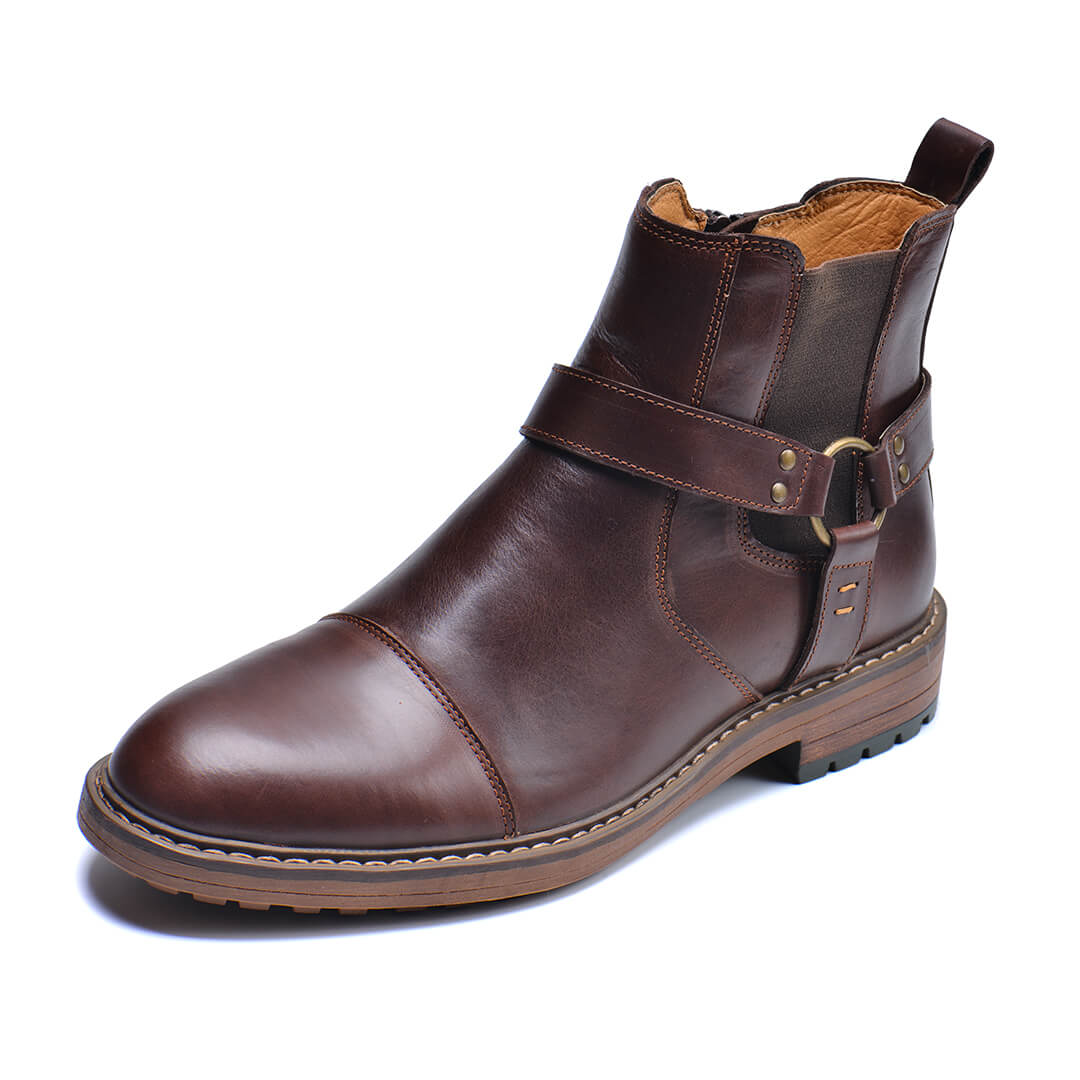 Leren Laarzen Heren Moto-Stijl Cognac Bruin Enkelhoog Vintage Uitstraling Comfortabel Duurzaam Leder | Sansoti
