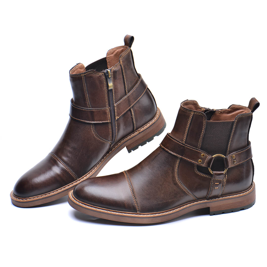 Leren Laarzen Heren Moto-Stijl Cognac Bruin Enkelhoog Vintage Uitstraling Comfortabel Duurzaam Leder | Sansoti