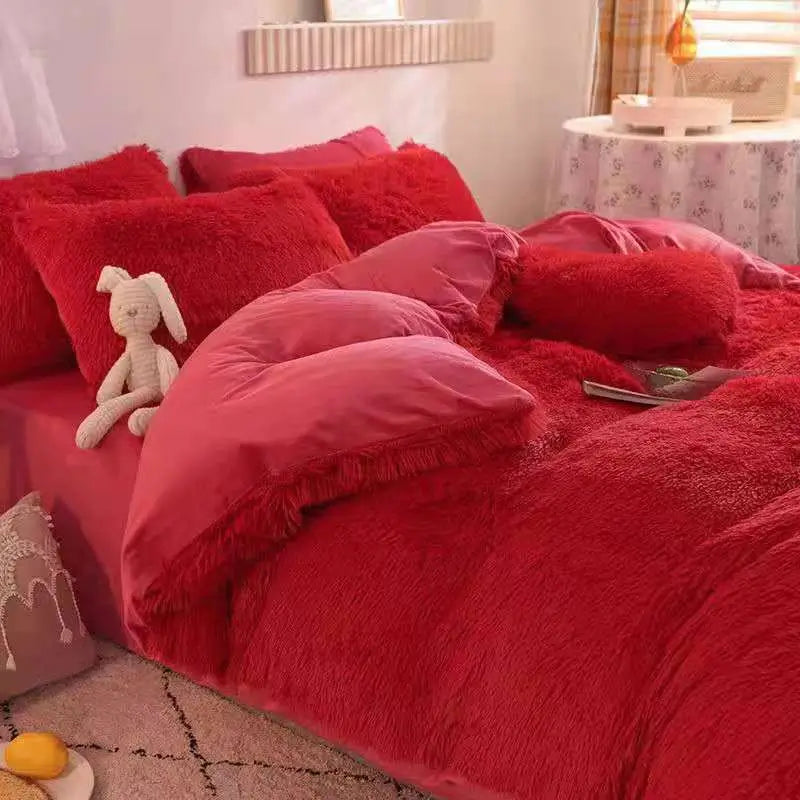 Fluffy Fleece Bedding Set – Teddy 3-piece or 4-piece – Duvet Cover Sheet Pillowcases Single | Sansoti