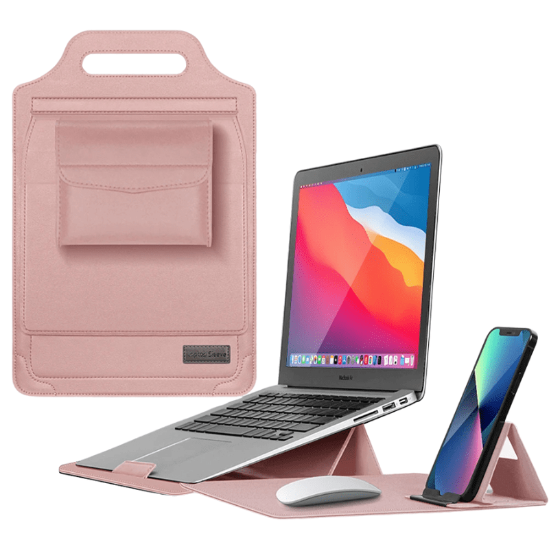 Luxe Laptop Sleeve met Verstelbare Standaard | Ergonomisch PU-Leer Werkstation voor 11-15.6 Inch | Mobiele Kantooroplossing | Sansoti