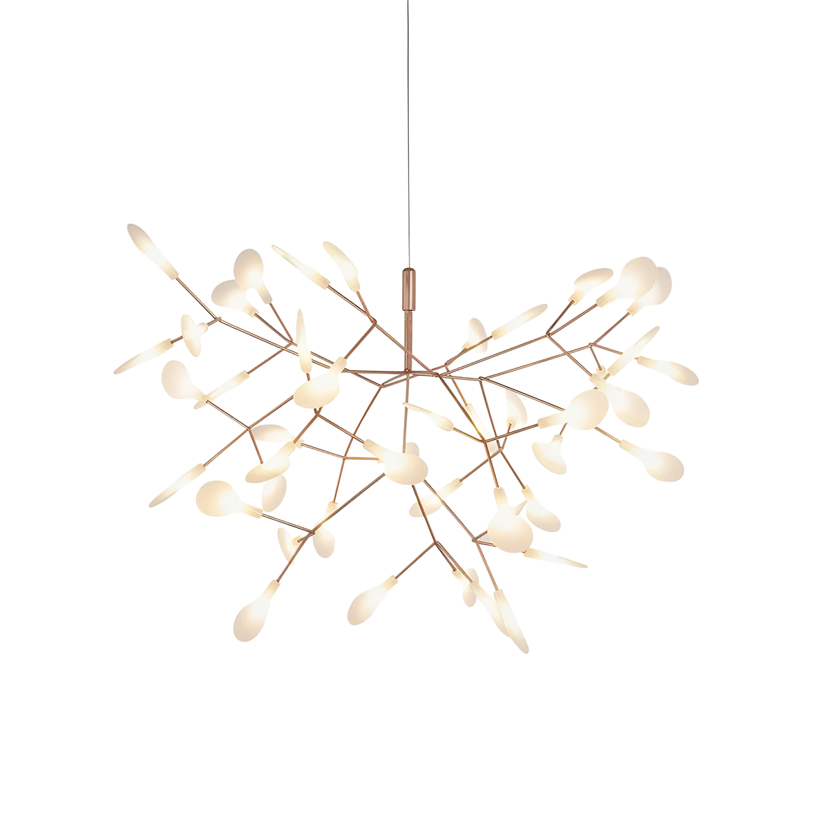 Suspension en métal rose doré, 45 sources lumineuses, design sculptural moderne pour grands espaces, salle à manger et salon | Sansoti