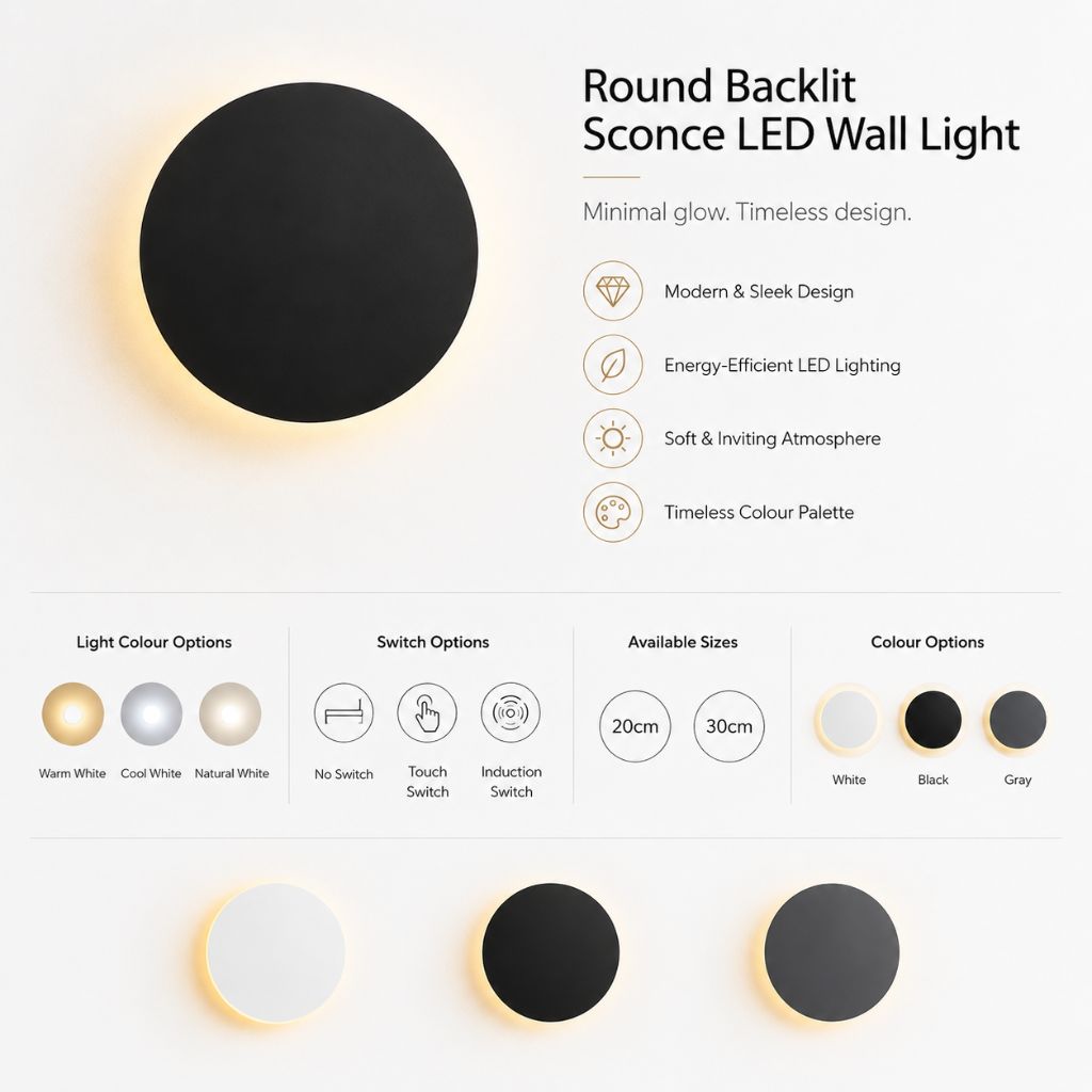 Runde LED-Wandleuchte mit Hintergrundbeleuchtung Aluminium-Acryl-Design Flur Schlafzimmer Wohnzimmer Beleuchtung | Sansoti