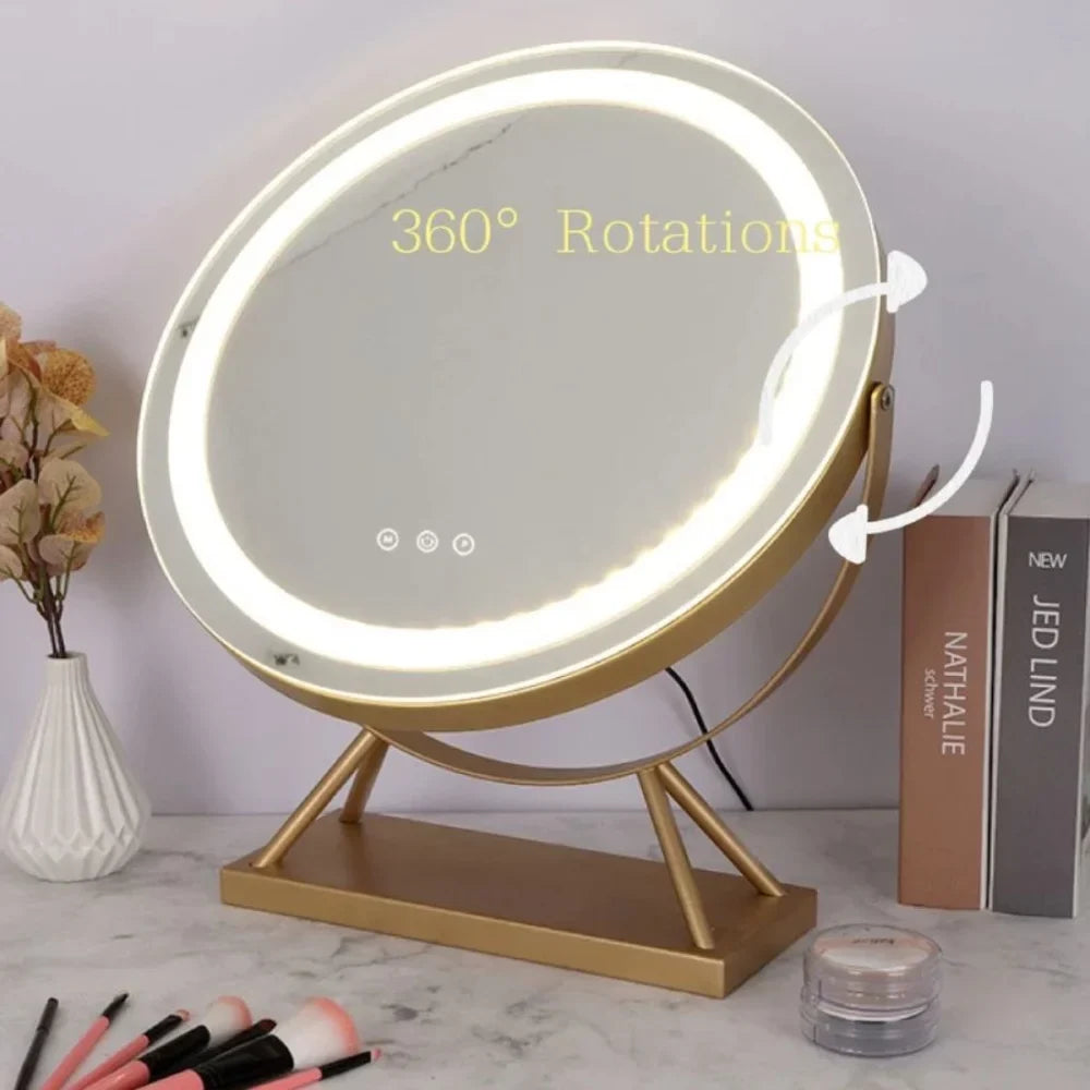 Beleuchteter Make-up-Spiegel mit dimmbarer LED, 15-facher Vergrößerung, 30 cm, rund, 3 Lichtmodi, um 360° drehbar, Tischmodell | Sansoti