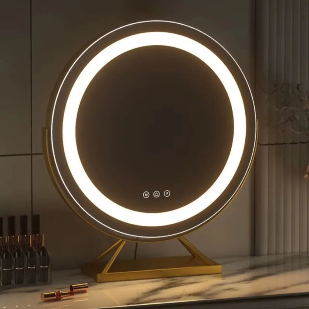 Beleuchteter Make-up-Spiegel mit dimmbarer LED, 15-facher Vergrößerung, 30 cm, rund, 3 Lichtmodi, um 360° drehbar, Tischmodell | Sansoti