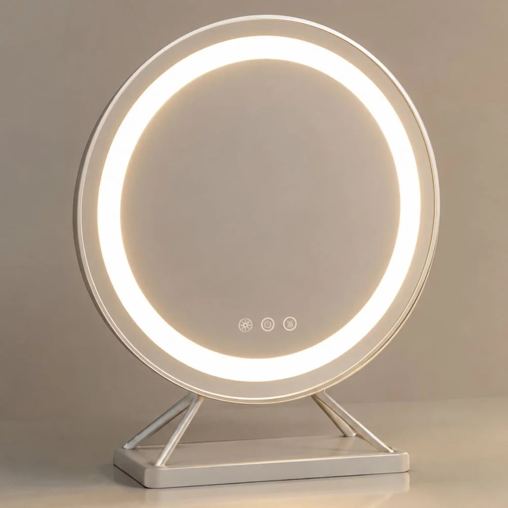 Beleuchteter Make-up-Spiegel mit dimmbarer LED, 15-facher Vergrößerung, 30 cm, rund, 3 Lichtmodi, um 360° drehbar, Tischmodell | Sansoti