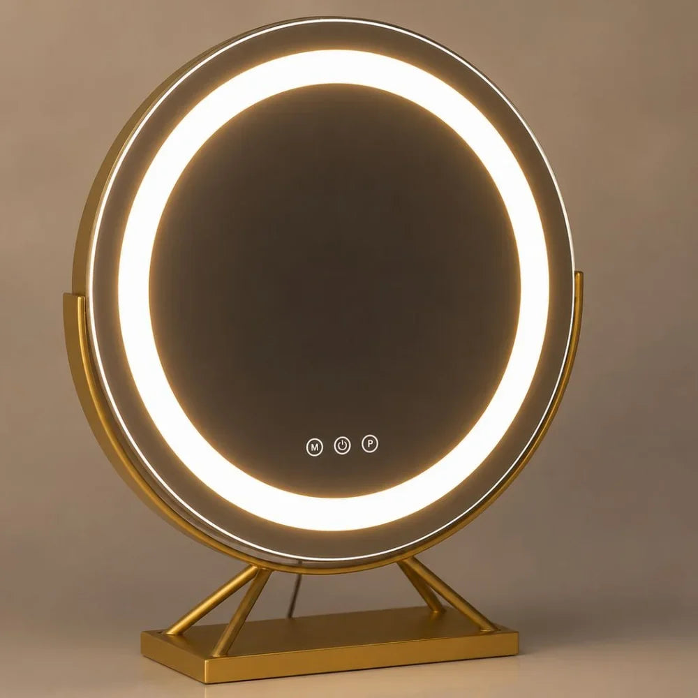 Beleuchteter Make-up-Spiegel mit dimmbarer LED, 15-facher Vergrößerung, 30 cm, rund, 3 Lichtmodi, um 360° drehbar, Tischmodell | Sansoti