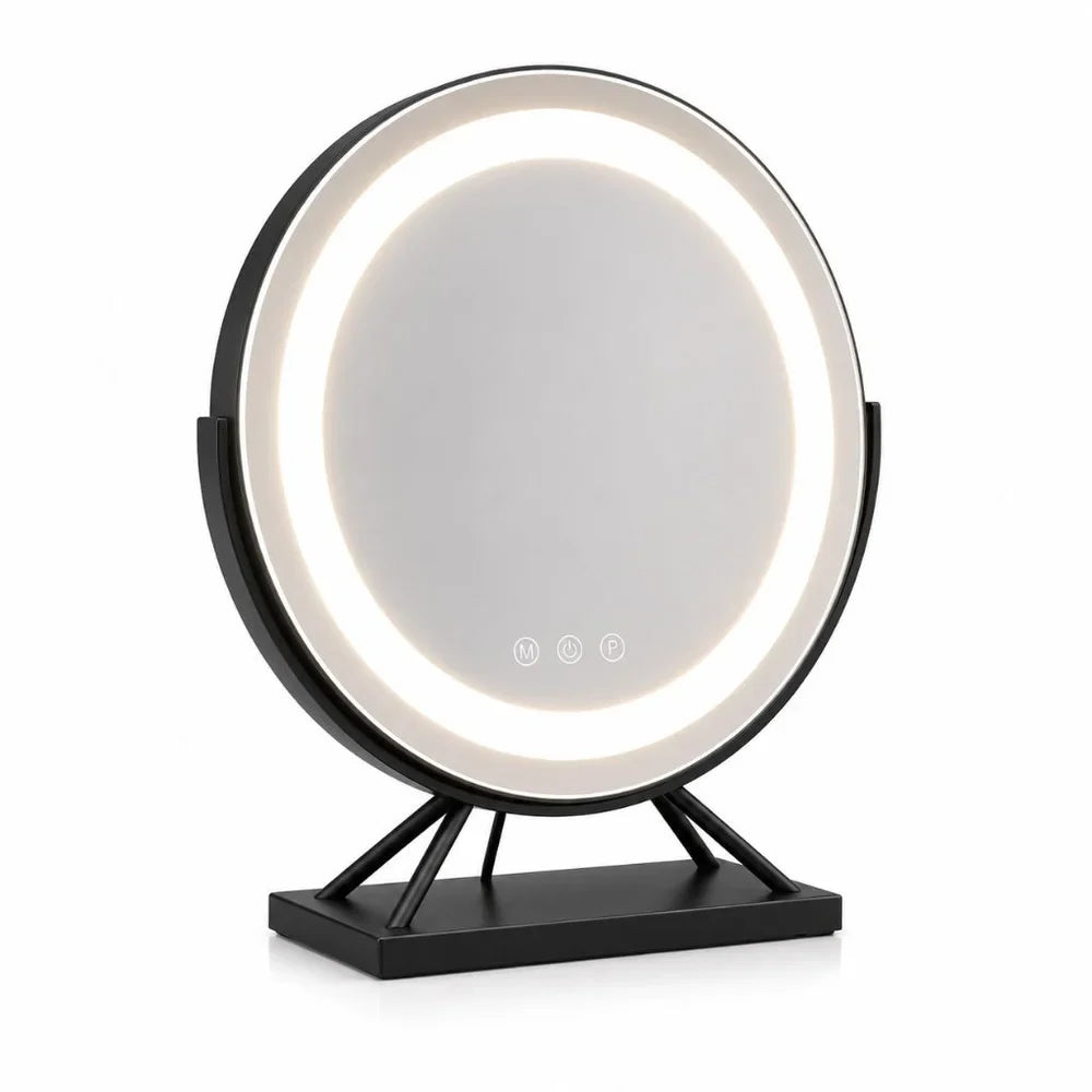 Beleuchteter Make-up-Spiegel mit dimmbarer LED, 15-facher Vergrößerung, 30 cm, rund, 3 Lichtmodi, um 360° drehbar, Tischmodell | Sansoti