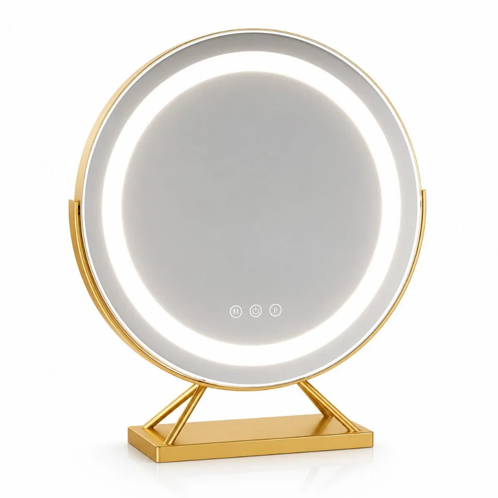 Beleuchteter Make-up-Spiegel mit dimmbarer LED, 15-facher Vergrößerung, 30 cm, rund, 3 Lichtmodi, um 360° drehbar, Tischmodell | Sansoti