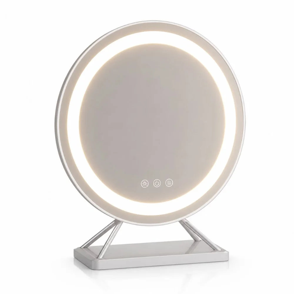 Beleuchteter Make-up-Spiegel mit dimmbarer LED, 15-facher Vergrößerung, 30 cm, rund, 3 Lichtmodi, um 360° drehbar, Tischmodell | Sansoti