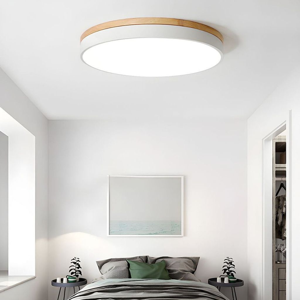 Runde Holz-Deckenleuchte mit LED-Beleuchtung, 30–50 cm, dimmbar, warmweißes Licht für Wohnzimmer, Schlafzimmer und Esszimmer | Sansoti