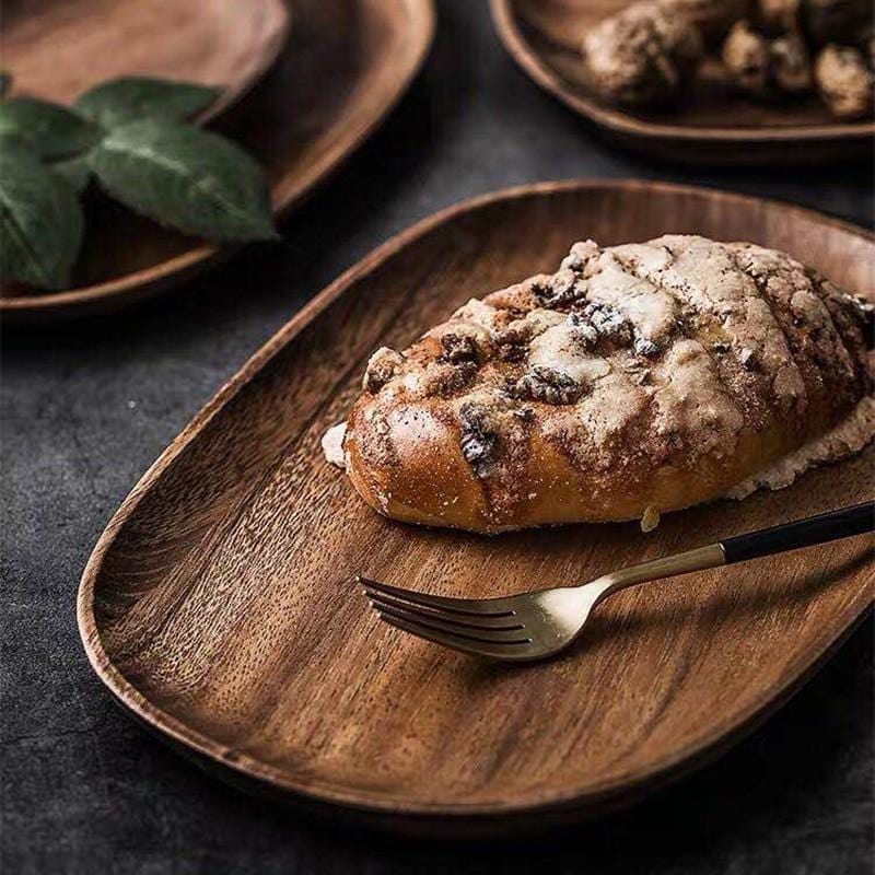 Rechteckiges, ovales oder rundes Servierbrett aus Akazienholz, Snackbrett, Schneidebrett für Frühstück, Abendessen und Küche | Sansoti