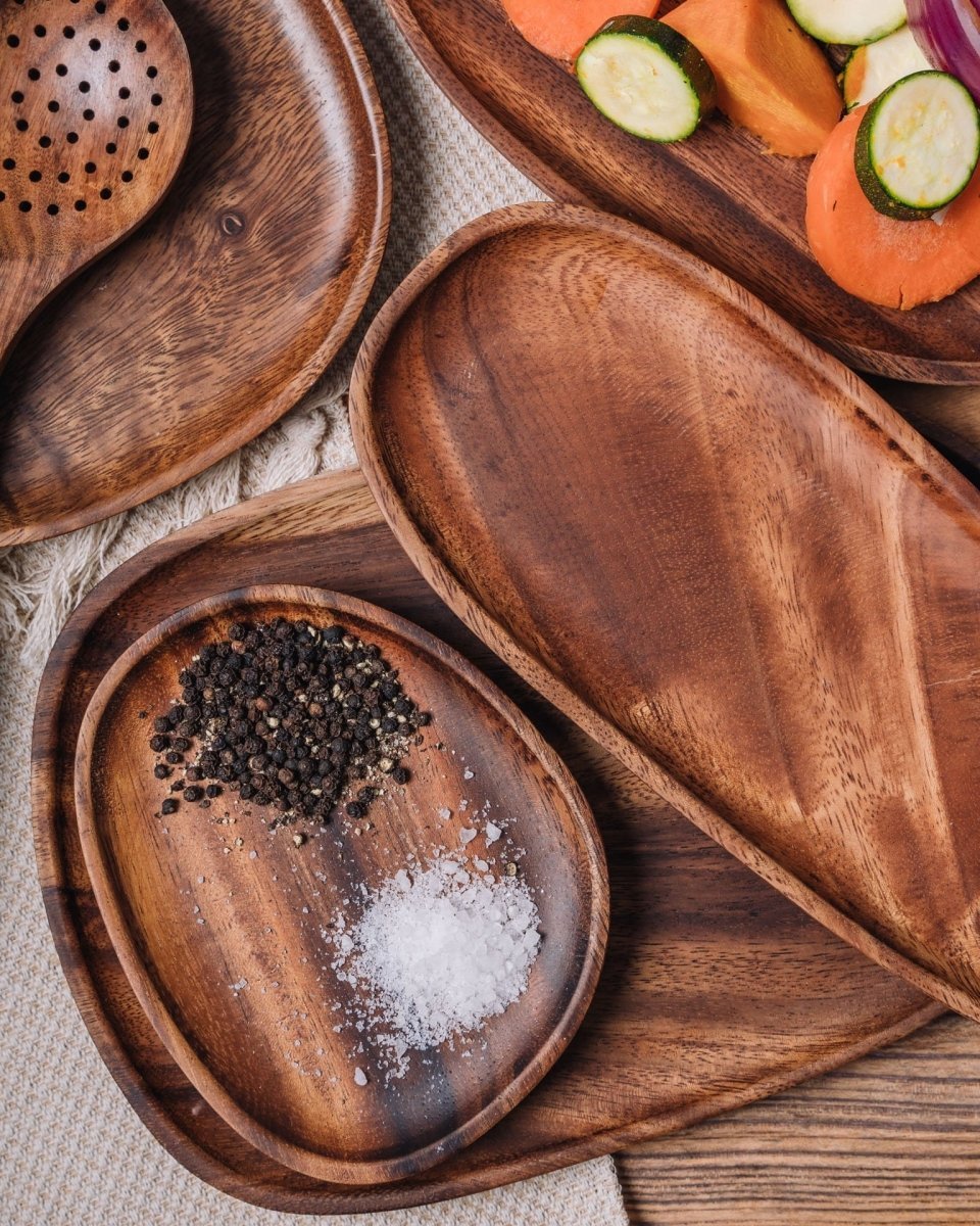 Rechteckiges, ovales oder rundes Servierbrett aus Akazienholz, Snackbrett, Schneidebrett für Frühstück, Abendessen und Küche | Sansoti