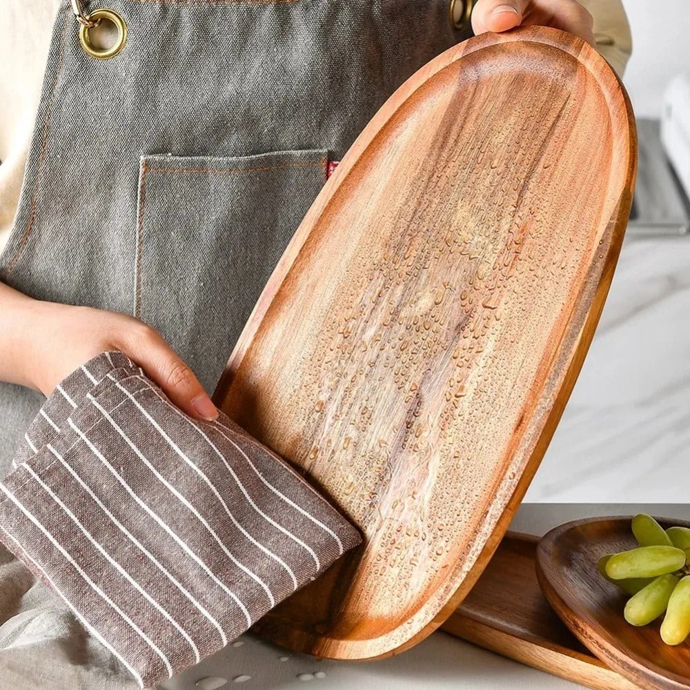 Rechteckiges, ovales oder rundes Servierbrett aus Akazienholz, Snackbrett, Schneidebrett für Frühstück, Abendessen und Küche | Sansoti