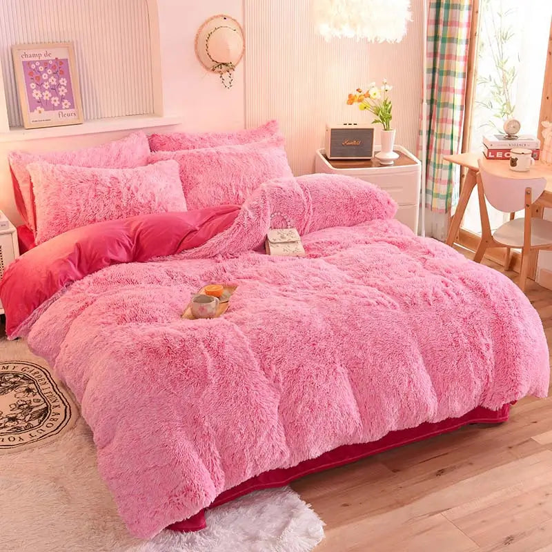 Fluffy Fleece Bedding Set – Teddy 3-piece or 4-piece – Duvet Cover Sheet Pillowcases Single | Sansoti