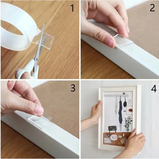 Dubbelzijdige Transparante Montagetape 3cm × 3m Herbruikbaar Resterijvrij Binnen Buiten Bevestigen Nano Grip | Sansoti