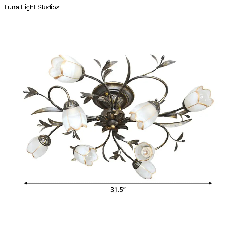Landelijke Kroonluchter Glas & Messing 4-12 Lichtpunten Bloemranken Plafondlamp Romantische Verlichting | Sansoti