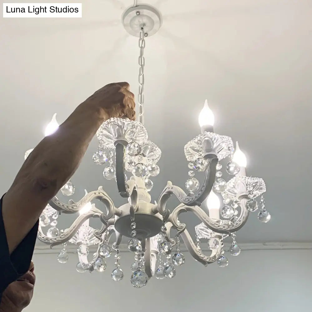 Kristallen Kroonluchter Wit Metaal 3-6 Lampen Kaarsvorm Hanglamp Landelijk Romantisch Sfeervol voor Gang Hal | Sansoti