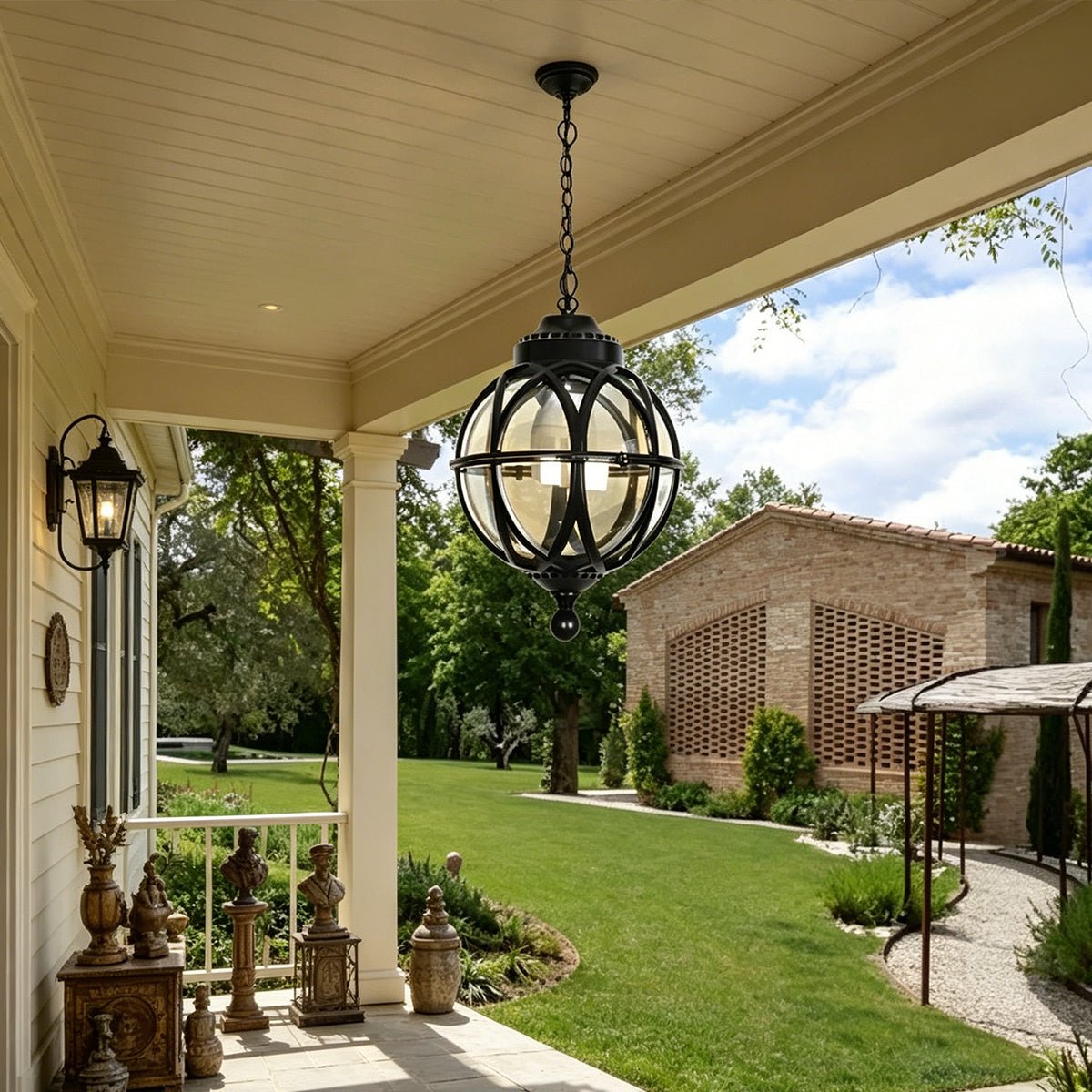 Spherical Pendant Outdoor Light Black Bronze Waterproof Vintage Garden Lamp for Balcony Veranda | Sansoti