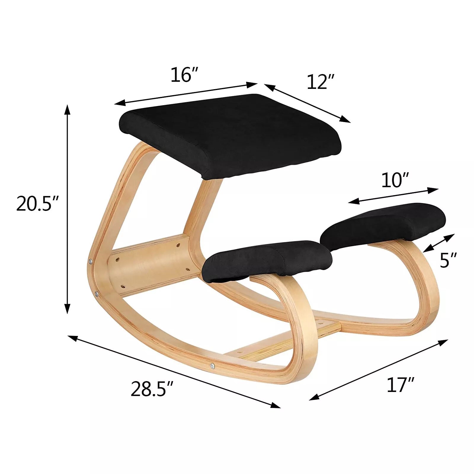 Chaise à Genoux Ergonomique en Bois avec Base Oscillante et Coussin en Mousse à Mémoire – Design Noir | Restfield