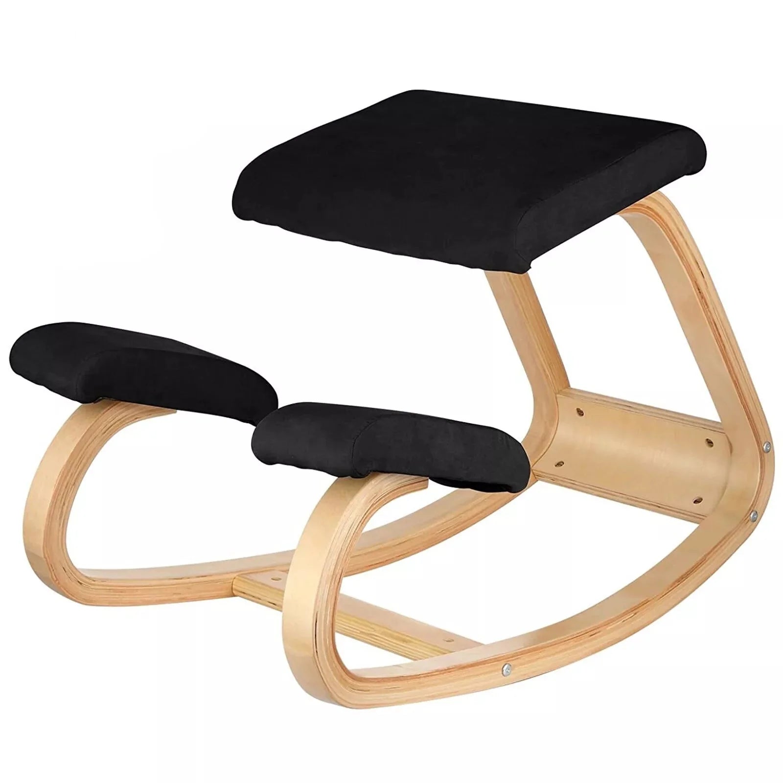 Chaise à Genoux Ergonomique en Bois avec Base Oscillante et Coussin en Mousse à Mémoire – Design Noir | Restfield
