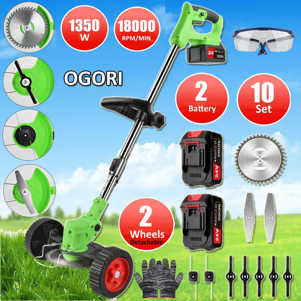 Draadloze Grastrimmer 24V met 4-in-1 Verstelbare Snijkop en Krachtige Accu voor Tuin en Gazononderhoud | Sansoti