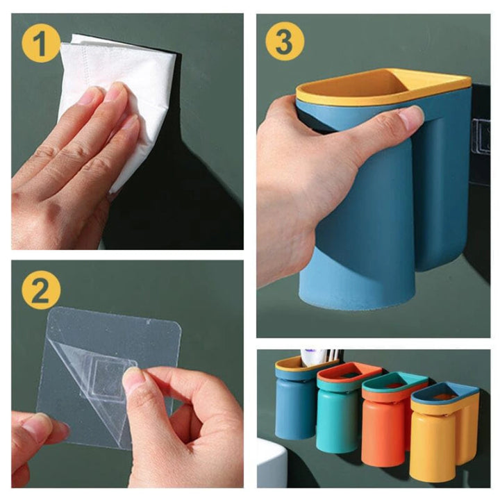 Tandenborstelhouder Wand ABS Kunststof 11.5x7x12.5cm Badkamer Zelfklevend Zonder Boren Hygiënisch Opbergen Wastafel Organizer Oranje Blauw Groen Geel | Sansoti