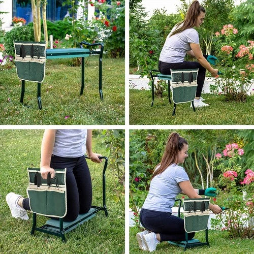 Opvouwbare Tuinbank met Knielkussen en Rugsteun voor Comfortabel Tuinieren Knielen Onkruid Wieden Tuinonderhoud | Sansoti