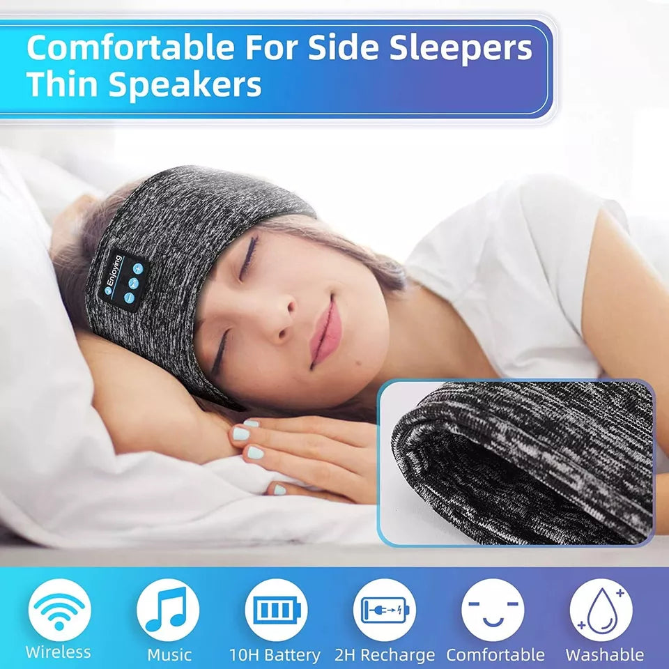Sleep Headband with Wireless Bluetooth Speakers Cotton Gray Sports Band for Sleeping, Yoga, Running, and Meditation | Sansoti