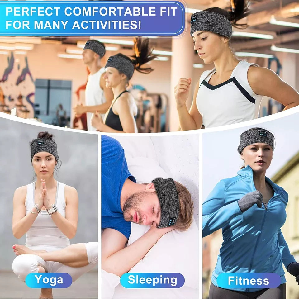 Sleep Headband with Wireless Bluetooth Speakers Cotton Gray Sports Band for Sleeping, Yoga, Running, and Meditation | Sansoti