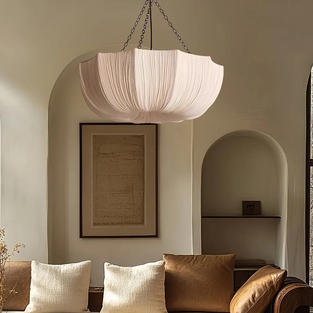 Suspension Plissée Tissu Fer Sculpturale Japandi 40-100cm E27 LED Salle à Manger Chambre | Restfield