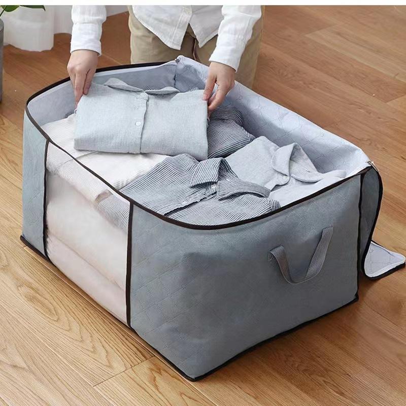 Boîte de rangement pour vêtements 60x40x35cm grise, respirante, avec fenêtre, pour armoire, couettes et textiles, organisateur de rangement | Sansoti