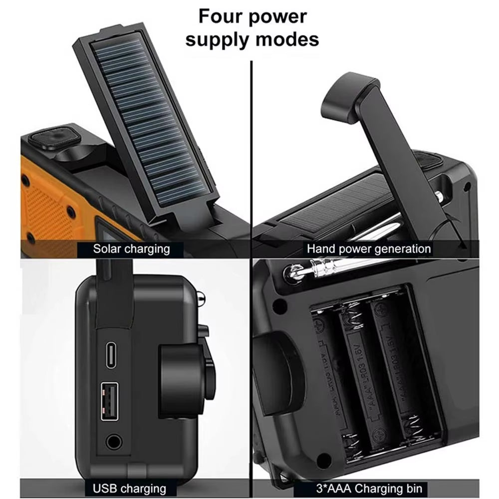 Noodradio Oplaadbaar met Zonnepaneel en Powerbank 4000mAh voor Outdoor Camping en Stroomuitval Noodsituaties | Sansoti