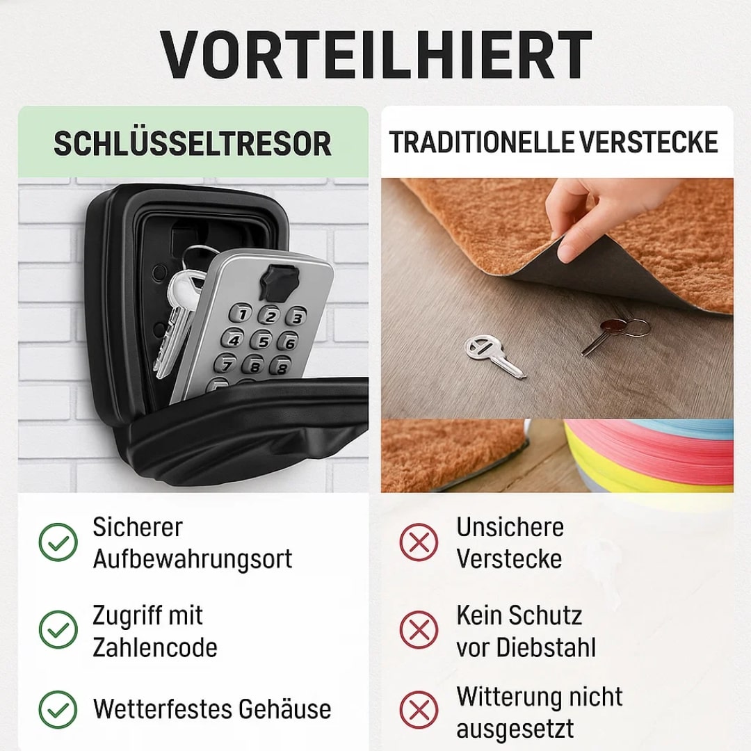 Wandtresor mit Zahlenschloss für draußen | Wetterfeste Schlüsselbox für Haus, Ferienwohnung, Garten und Büro | Sansoti