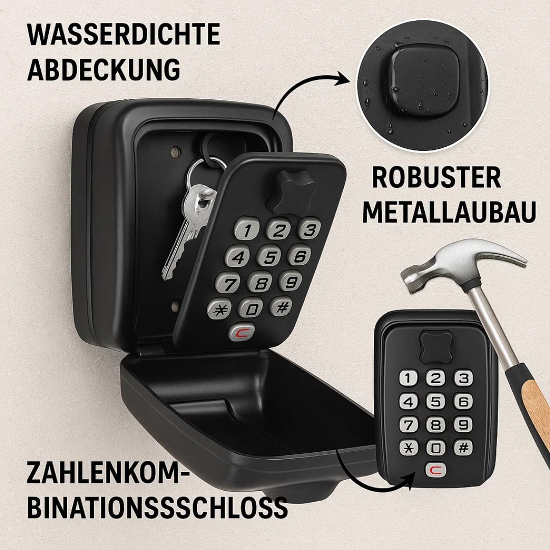 Wandtresor mit Zahlenschloss für draußen | Wetterfeste Schlüsselbox für Haus, Ferienwohnung, Garten und Büro | Sansoti