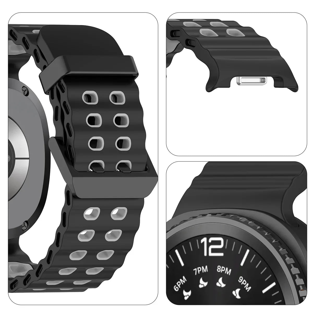 Silikon-Sportarmband für Smartwatches mit atmungsaktiver Perforation, wasserdichtes Design, Fitness-Armband, verstellbar | Sansoti