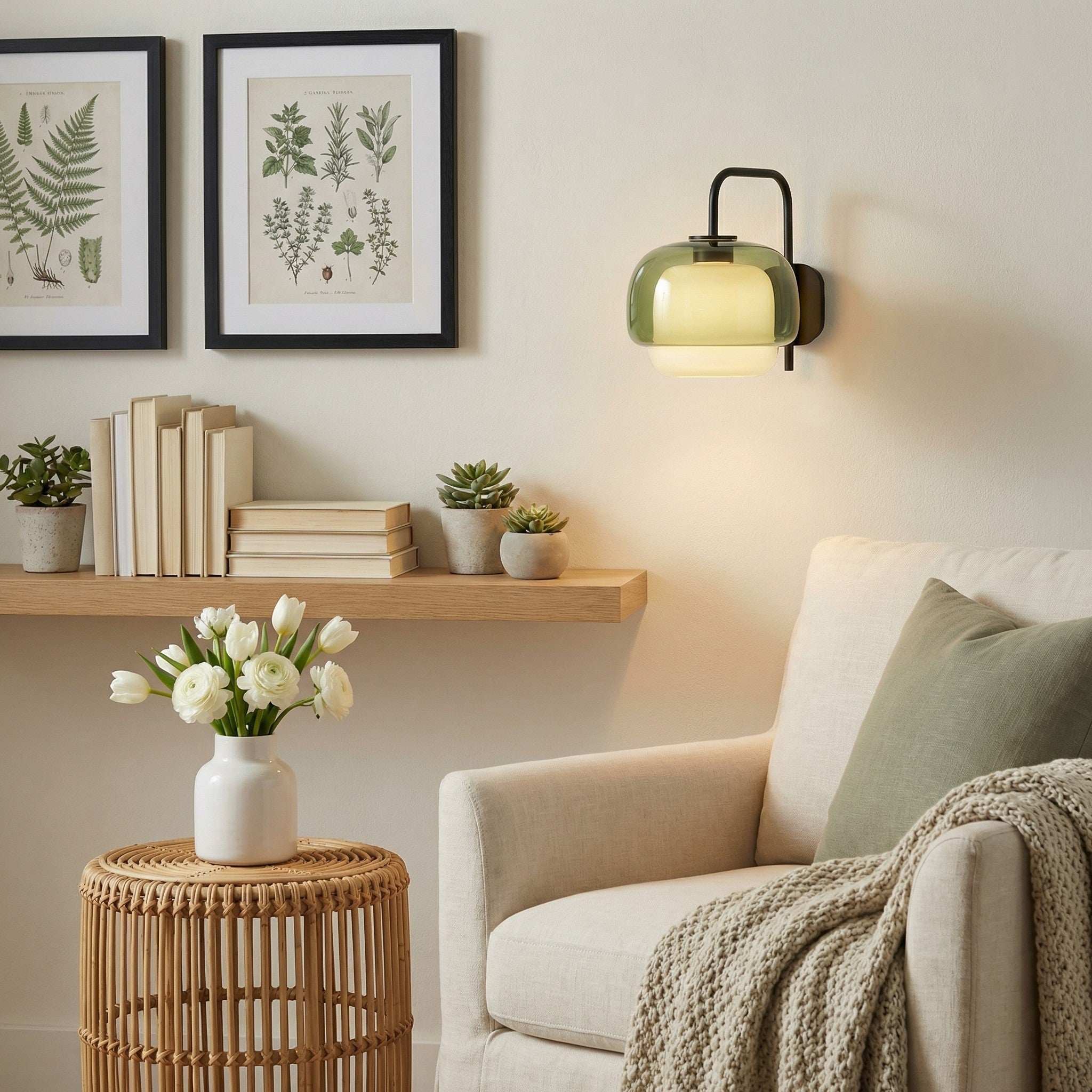 Gekleurde Glazen Wandlamp met Ronde Kap – Groen, Roze, Oranje – Moderne LED Verlichting | Sansoti