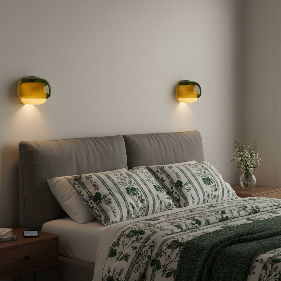 Moderne Glazen Wandlamp met Dubbele Paddenstoelkap – Kleurrijk Accent voor Slaapkamer en Gang | Sansoti