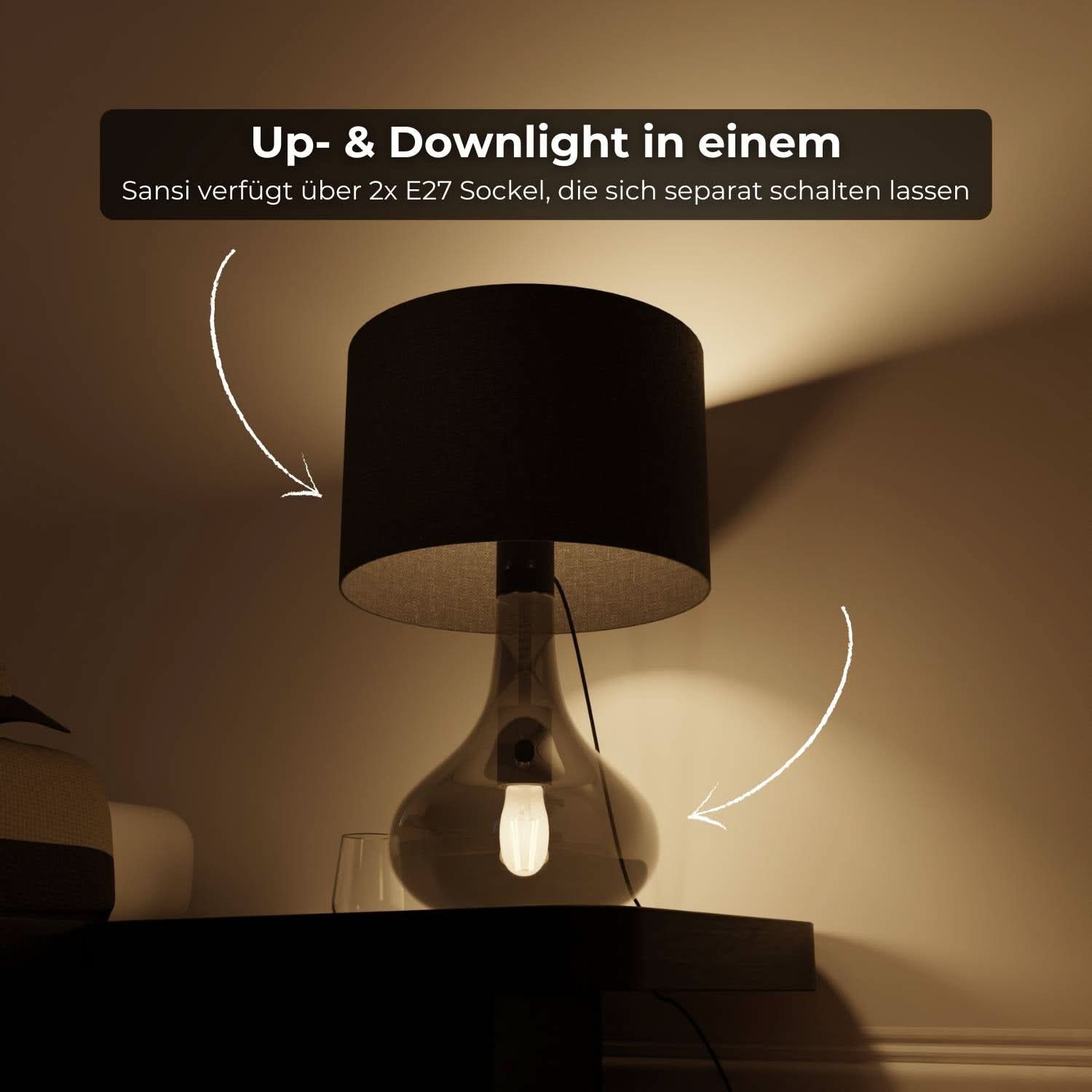 Tafellamp Up Downlight Rookglas Anthrazit E27 Modern Design 52cm | Sansoti