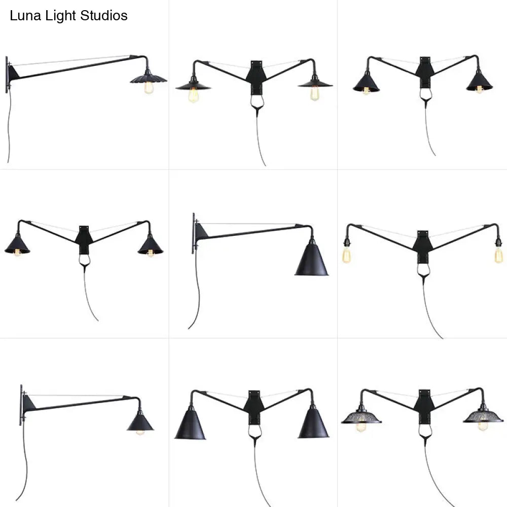 Industriële Wandlamp met Zwenkarm Metaal Zwart 1-2 Lichtpunten E26/E27 Verstelbaar Vintage Design Woonkamer | Sansoti