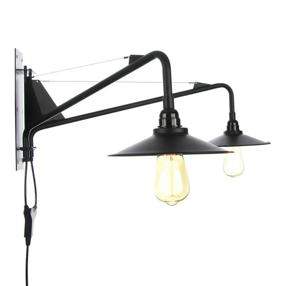 Industriële Wandlamp met Zwenkarm Metaal Zwart 1-2 Lichtpunten E26/E27 Verstelbaar Vintage Design Woonkamer | Sansoti