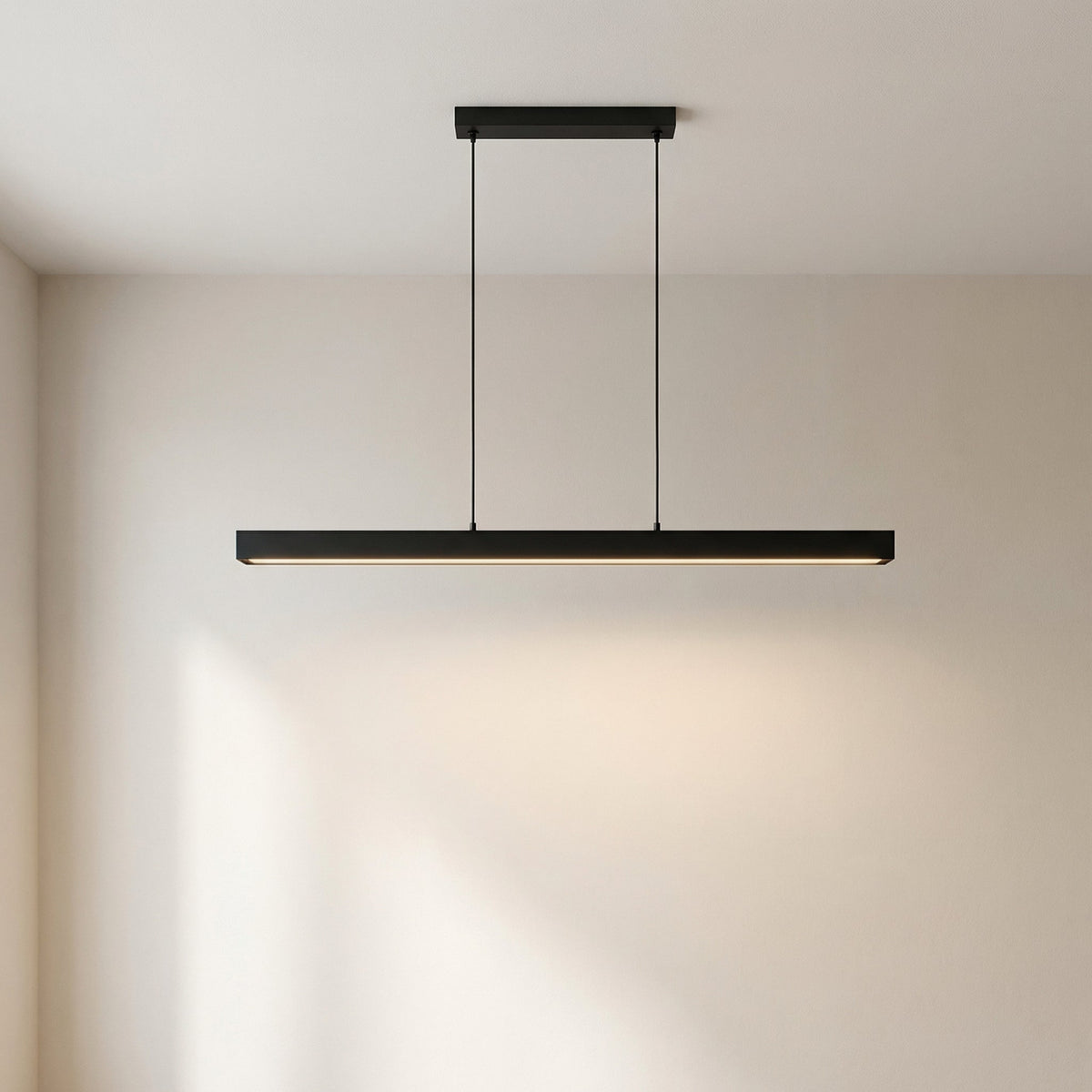 Drewniana lampa wisząca LED nad stół jadalny, czarno-biała, 80-120cm, architektoniczny design, ciepłe światło, domowe biuro, wnętrza | Sansoti
