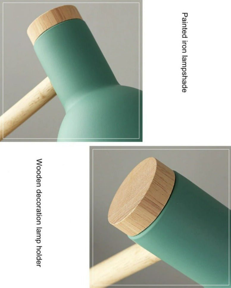 Verstelbare Houten Bureaulamp met Metalen Kap Scandinavisch Design Inklapbaar E27 Groen Zwart Wit Roze | Sansoti
