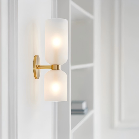 Glazen Cilinder Wandlamp Dubbele Fitting Metalen Frame Blauw Grijs Wit Modern Design Eetkamer Bar Slaapkamer | Sansoti