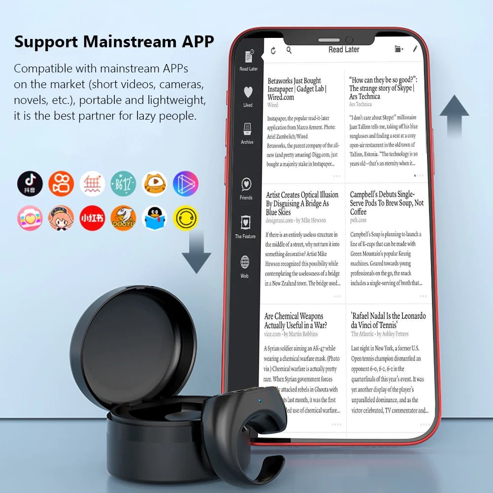 Bluetooth Scrollring voor Handsfree Bladeren Scrollen Zwart Wit Roze Smartphones Tablets Mobiele Apparaten | Sansoti